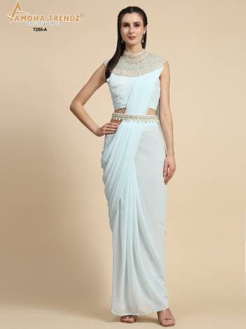 AMOHA T255 DESIGNER GEORGETTE READY TO WEAR SAREE WHOLESALER IN INDIA